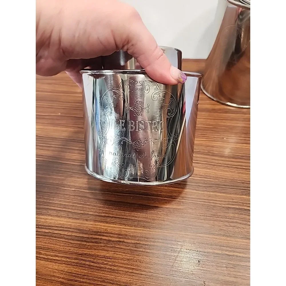 Set Of 2 Amici Le Bistro Etched Metal‎ Storage Canisters Kitchen